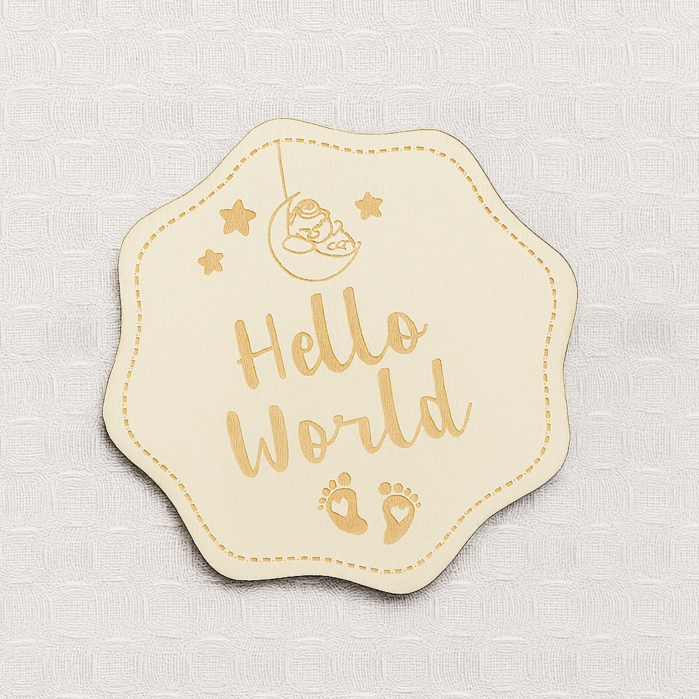 3/$15 🌸 Hello World Wooden Baby Milestone Disc Birth Announcement Newborn Prop